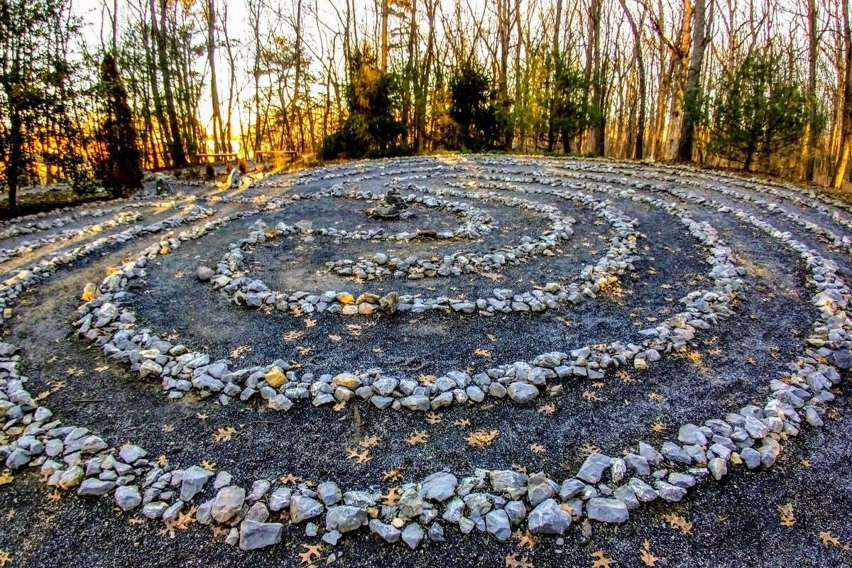 A stone labyrinth in the woods for mediation