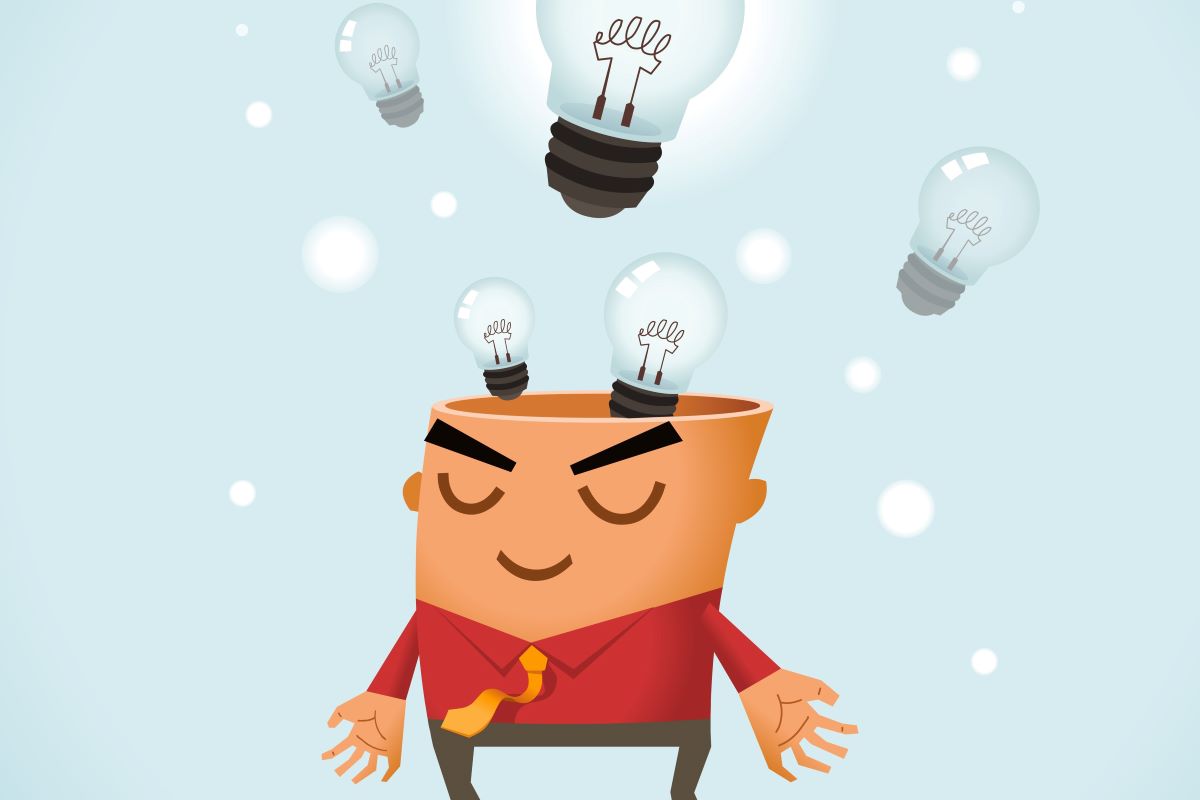 Character with lightbulbs coming from the head